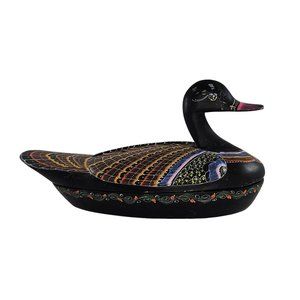 Vintage Hand Painted Lacquerware Duck Trinket Box Folk Art Large 14"